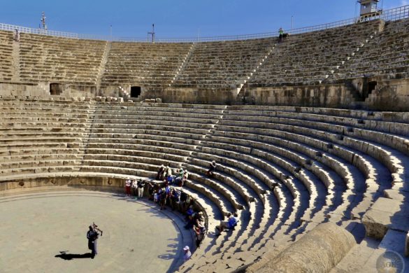 Dudelsackspieler im Südltheater ein Amphitheater in Jerash Gerasa Jordanien