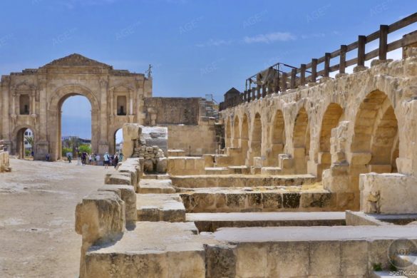 Jerash Triumphbogen Detail Hadriansbogen erbaut 129 130 n Chr zu Ehren Kaiser Hadrian Gerasa Jordanien