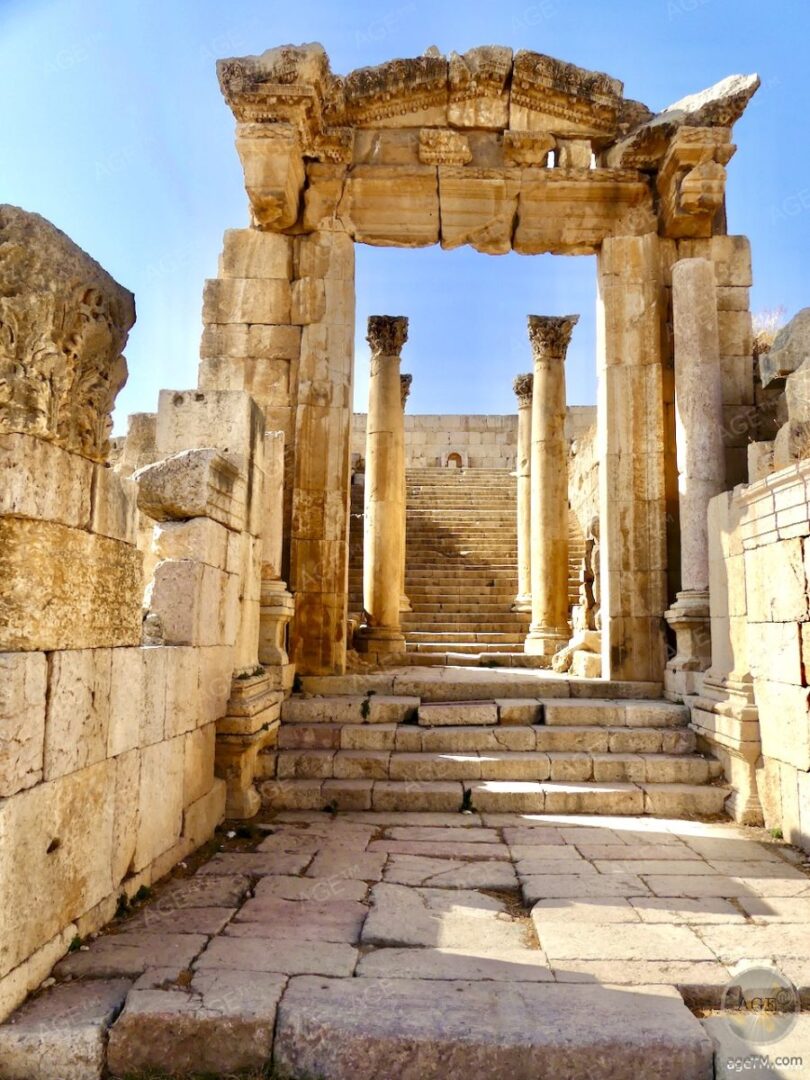 Staircase of the cathedral in Jerash Gerasa Jordan