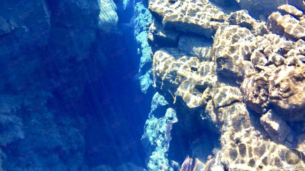 Lichtreflexe in der Silfra Kontinezalspalte zwischen Europa und Nordamerika - Tauchen im Thingvelir Nationalpark Island