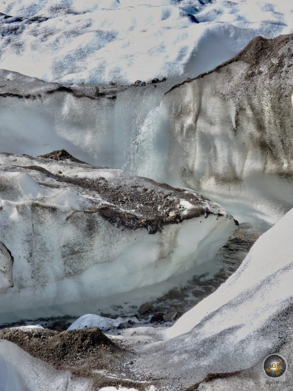 Gletscherwasser bildet kleine Flüsse im Eis des Vatnajökull.