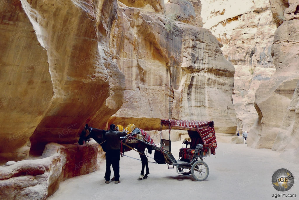Petra in Jordanien besichtigen trotz Gehbehinderung mit Kutsche, Esel & Kamel Kutsche im Siq der Felsenstadt Petra Jordanien UNESCO Weltkulturerbe Petra in Jordanien besichtigen trotz Gehbehinderung